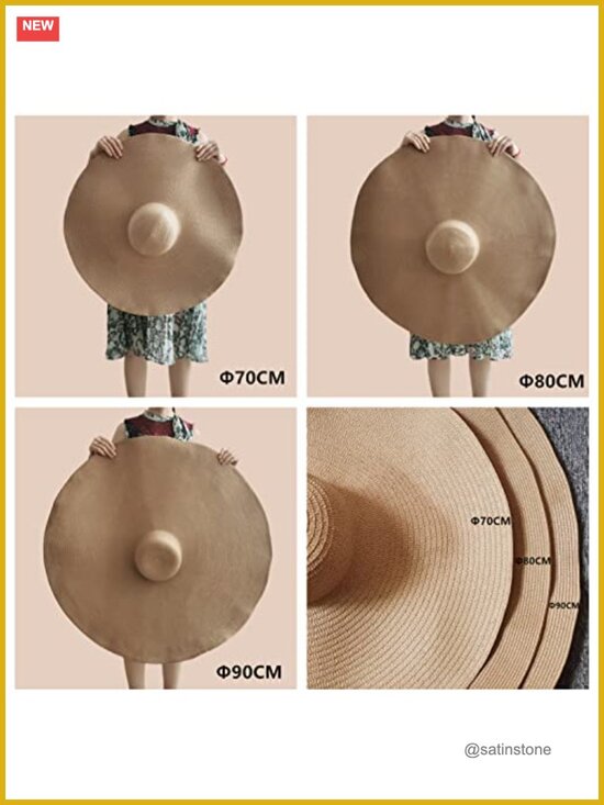 Oversized Floppy Straw Sun Hat with Adjustable Straps, UPF 50+ Foldable Beach
